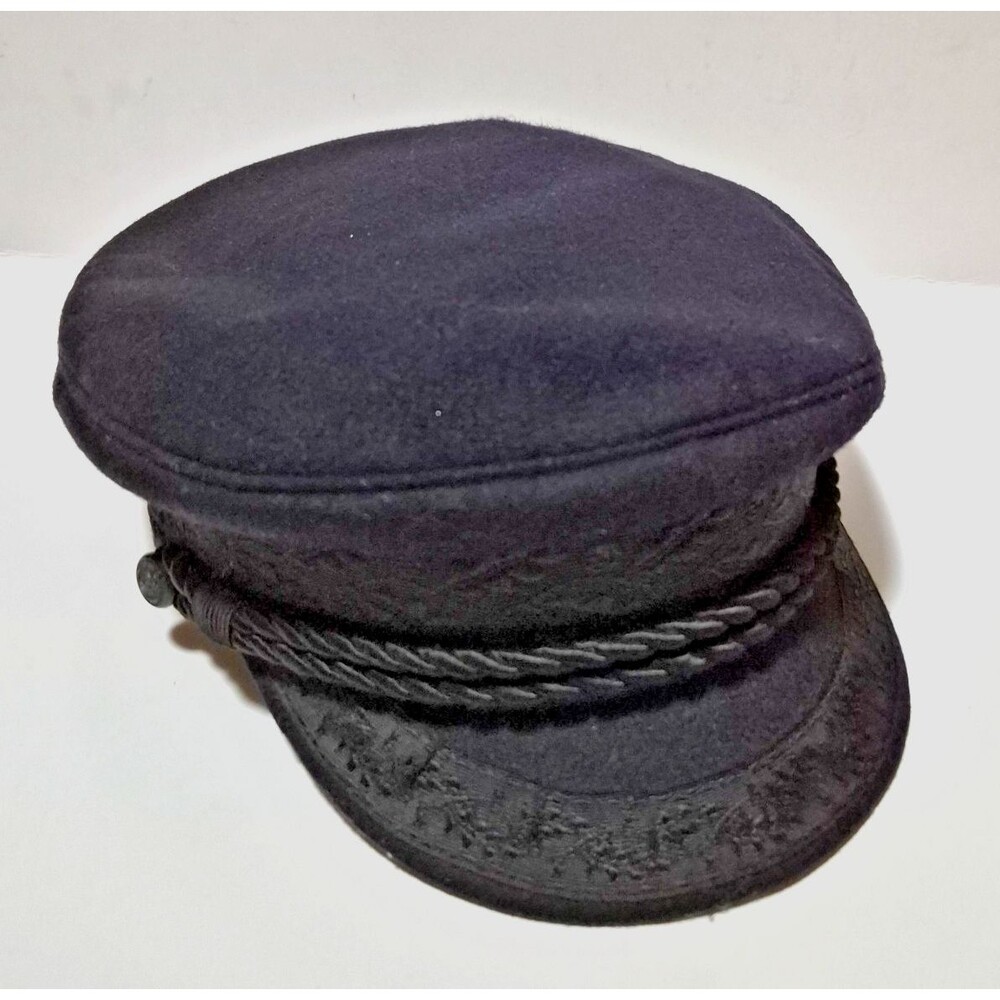 Vintage Prinz Heinrich Federleicht Rollbar Black Captain's Cap Hat Braided Cord